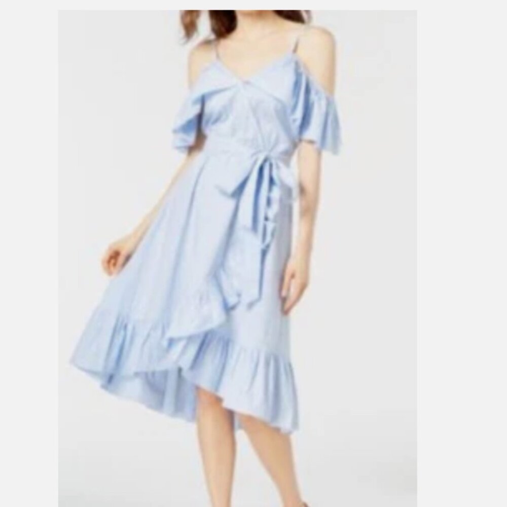 Jill Stuart Light Blue Striped Wrap Dress